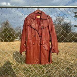 Vintage Burgundy Brown Genuine Leather Coat